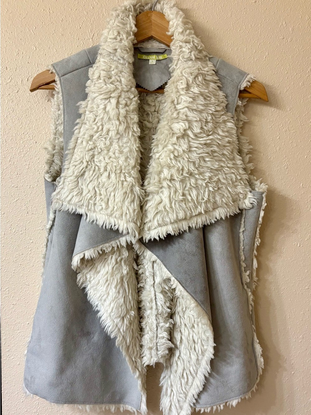 Gianni Bini Gray & Cream Faux Shearling Draped Vest